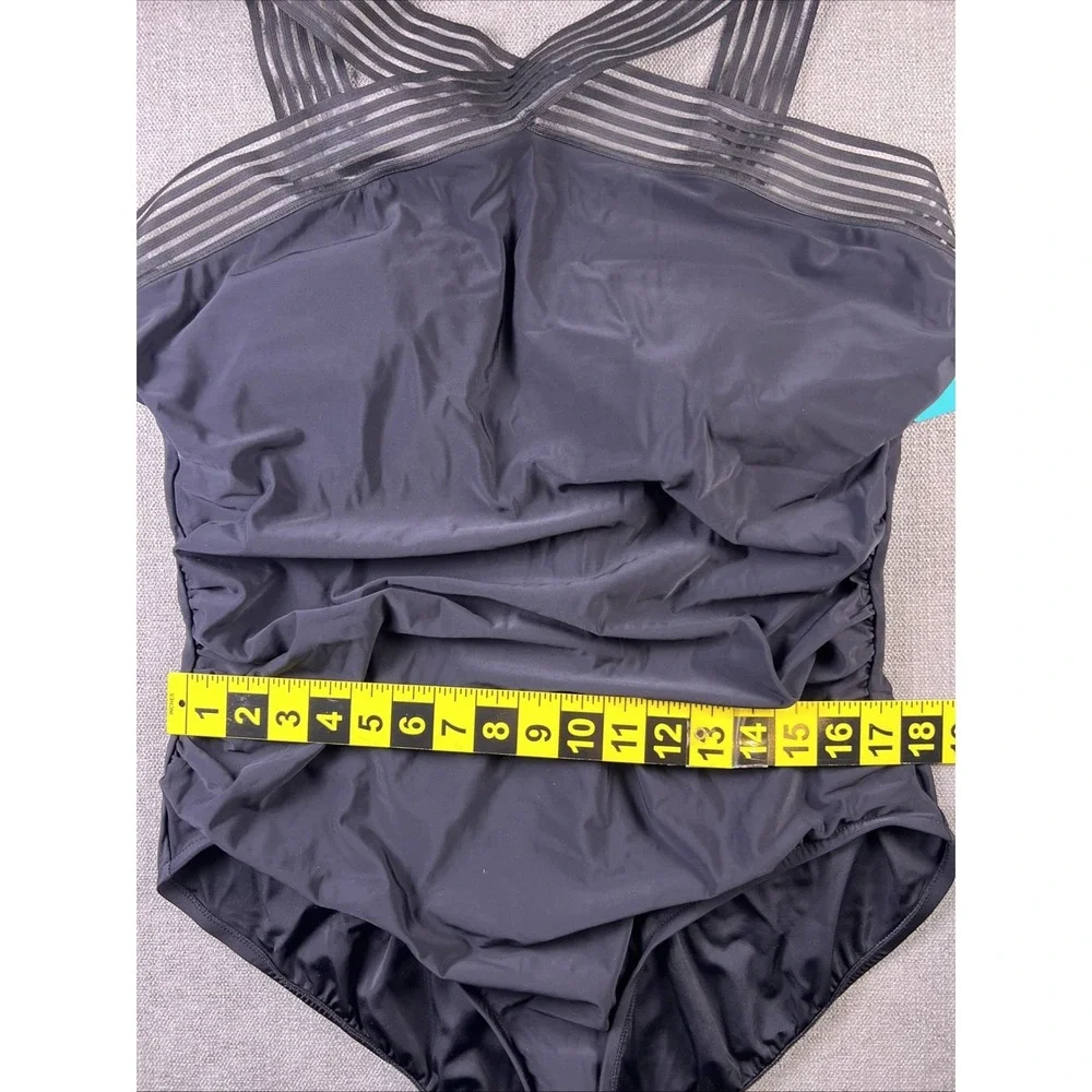 Aqua Green Women's Novelty‎ Trim High Neck One Piece Swimsuit Womens 2X NWT